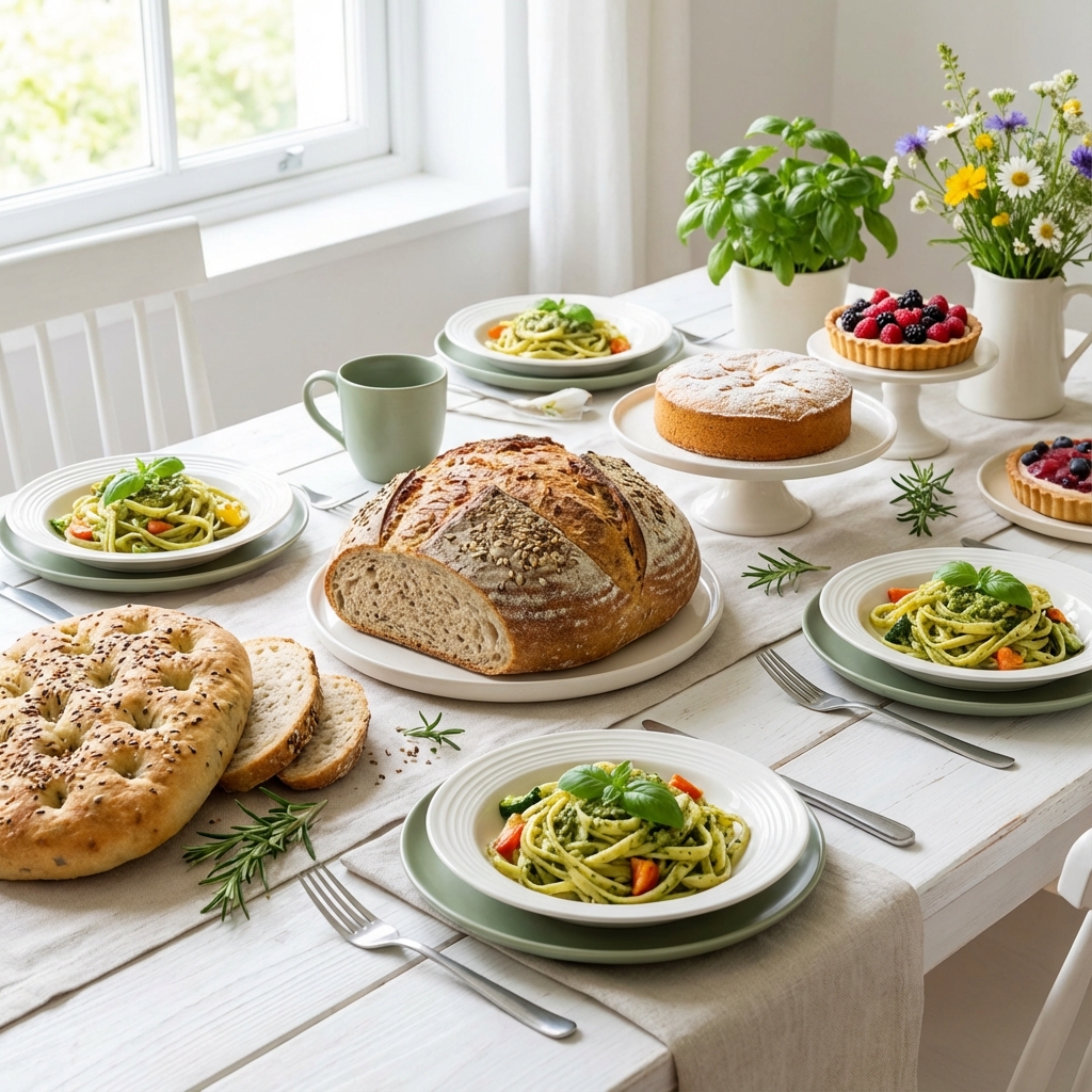 Mesa com pães e bolos sem glúten